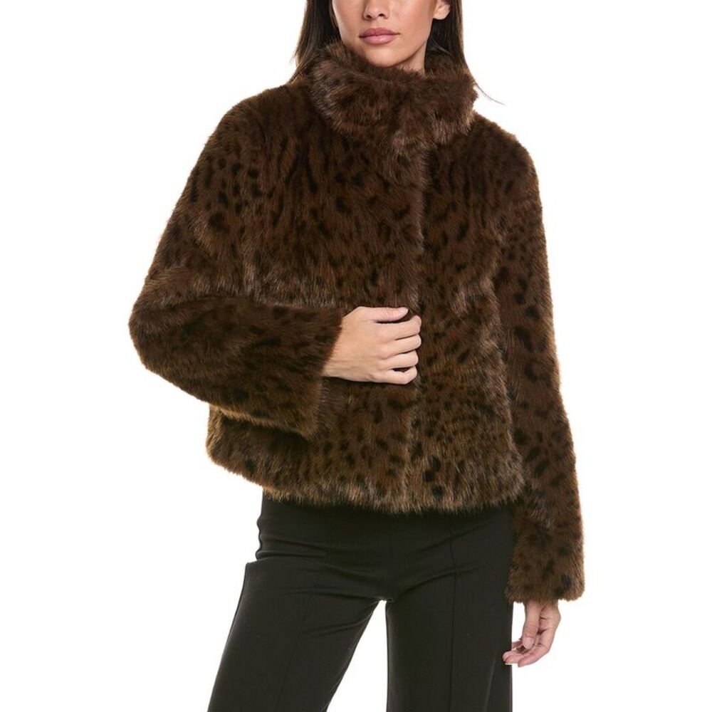 Generation Love Womens  Lexy Leopard Faux Fur Jacket, Brown